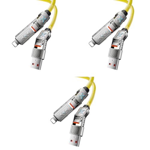 Verilux® 4 in 1 Type C Cable 240W Fast Charging 27W USB to Lightning 5Ft Braided Zinc Alloy with E Marker Breathing Light USB C Port for iPhone 16 15 Yellow 3PCS