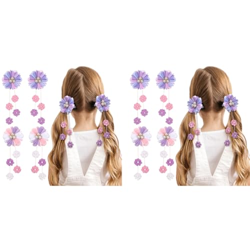 MAYCREATE® 8PCS Hair Bows for Girls 6 Inch Purple Flower Grosgrain Ribbon With Alligator Clips Kids Accessories Toddlers Teens Back to School Braids Pigtails Decoration 2 Colors