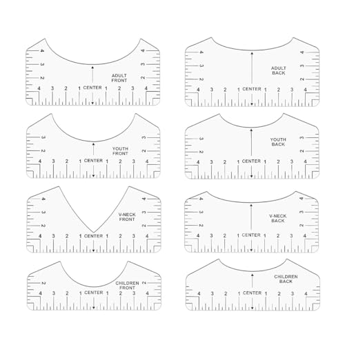 HASTHIP 8Pcs Basic T-Shirt Alignment Rulers Collar Alignment Guides with Scales Basic Collar Pattern Guides PVC Transparent Alignment Ruler for Centering Clothing Design