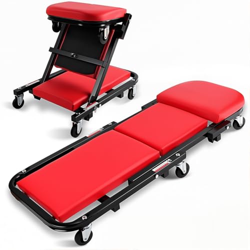 Serplex® Mechanic's Creeper Stool 36 Inch, 2 In 1 Convertible Rolling Garage Seat with Padded Cushion Multifunctional Mobile Mechanic's Creeper for Auto Repair & Maintenance