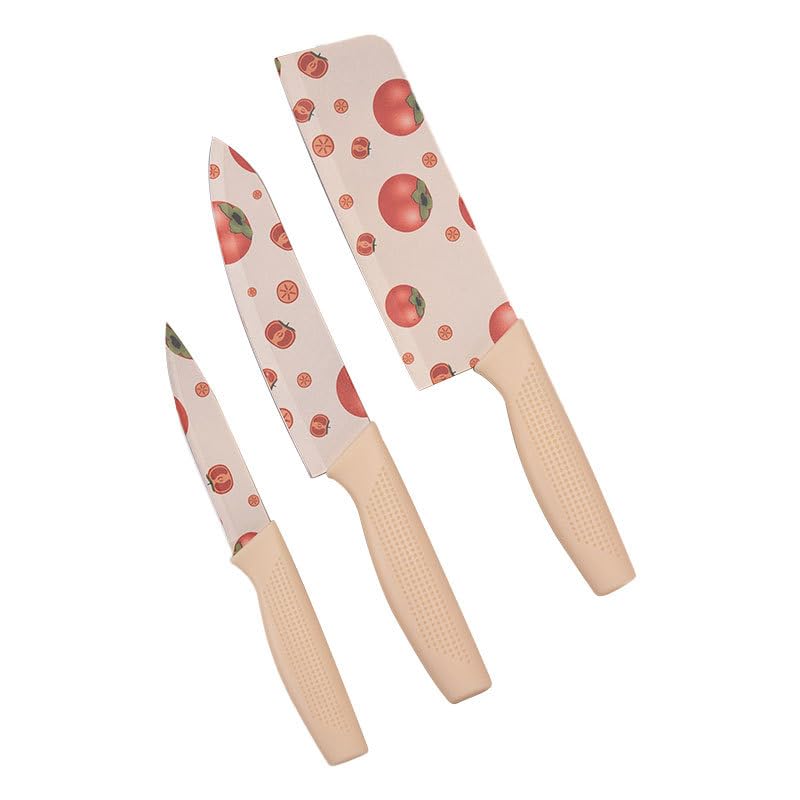 ZIBUYU® Kitchen Cutters, Set of 3Pcs Stainless Steel Kitchen Cutters Chef Cutter Fruit Cutter Utility Cutter Anti-Slip Handle Design Fashion Printed Home Gift Kitchen Cutter Gift