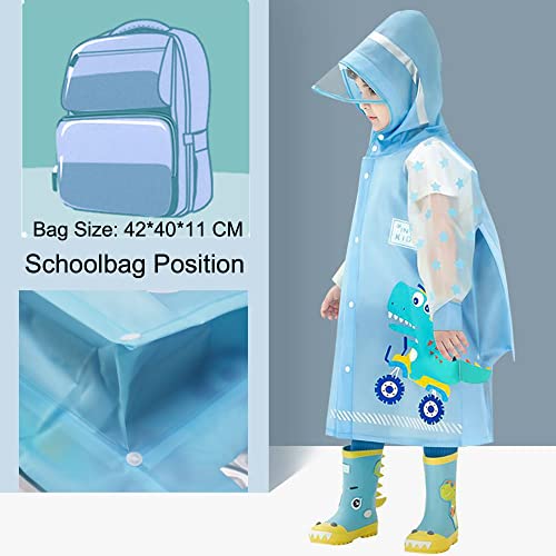 SNOWIE SOFT® Hooded Raincoat for Kids Wide Brim Raincoat for Kids 5-7 Years EVA Student Kids Rain Coat for Girls with School Bag Rain Cover Unicorn Dinosaur Print Recommended Height 115-130cm