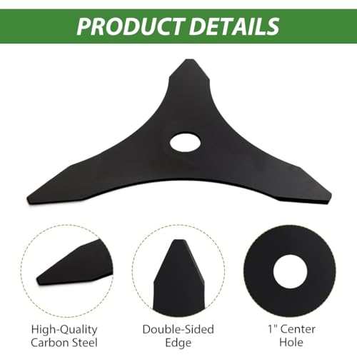 ORTIZA® 2Pcs Brush Cutter Heads Trimmer Head Manganese Steel 3-Wing Trimmer Head Replacement Kit with Bolts Nuts and Tools, 25.4mm Inner Hole Diameter Blade Trimmer Head Universal Grass Cutter Blade