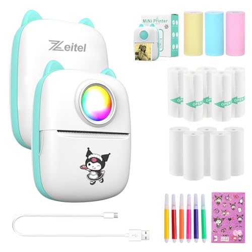 Zeitel® Mini Inkless Thermal Printer Black On White Pocket Label Printer BT Thermal Printer for iOS&Android, Includes Colored Print Paper, Adhesive Print Paper, Thermal Print Paper, Sticker, Blue