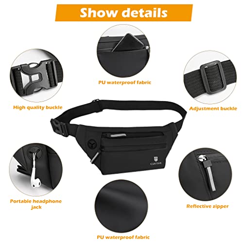 GUSTAVE® Waist Bag for Men Women with Adjustable Strap and Headphone Jack, Large Waterproof Chest Bag Fanny Pack for Hiking Travel Camping Running Sports Outdoors with 4-Zipper Pockets 2 PCS