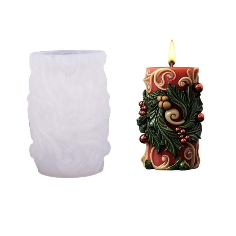 HASTHIP® DIY Wax Candle Silicone Mold Festive Christmas Decorative Embossed Pillar Candle Silicone Mold for DIY Christmas Candle Gift Holiday Decor, 64x65x101mm