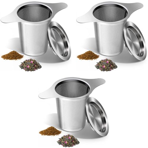 ZIBUYU® Tea Infuser Steeping with Lid Stainless Steel Fine Mesh Strainer for Loose Leaf Flavored Bag Herb Universal Travel Drinkwares 3PCS