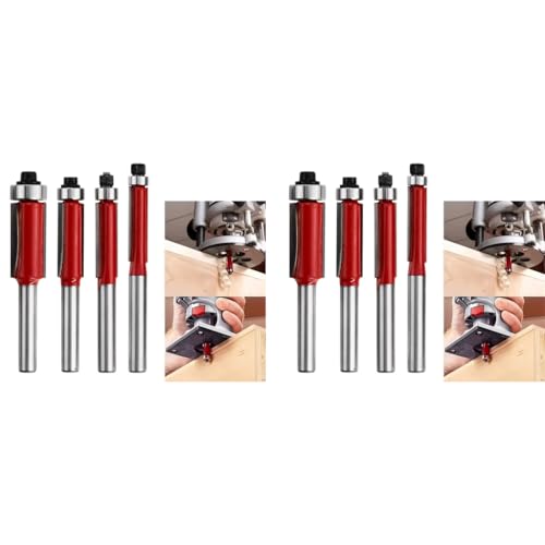 Serplex® 8PCS Flush Trim Router Bit Set Professional 1/4 Inch Shank Top Bearing Hard Alloy Cut Cutter for Woodworking Embedding Edging Milling
