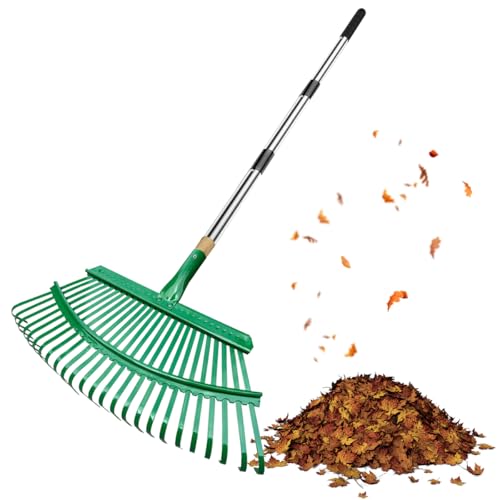 HASTHIP® 55 inch Rake Leaf Rake Lawn Rake 25-teeth Curved Steel Rake Assembly Long Handle Lawn Rake for Backyard, Yard