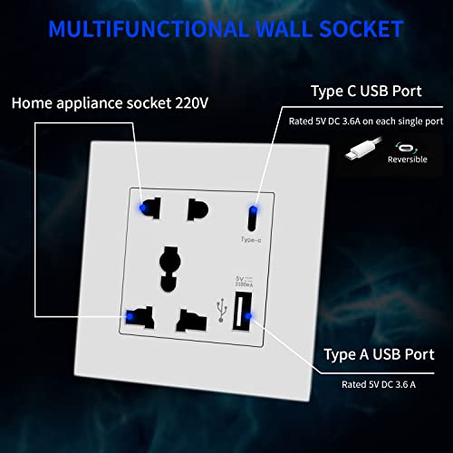 HASTHIP® 18W Wall Socket Type C & 3.6A USB Wall Socket Wall Charger with USB Type C & Type A Ports, USB Charger for iPhone/iPad/Samsung/LG/HTC/Android Devices(White)