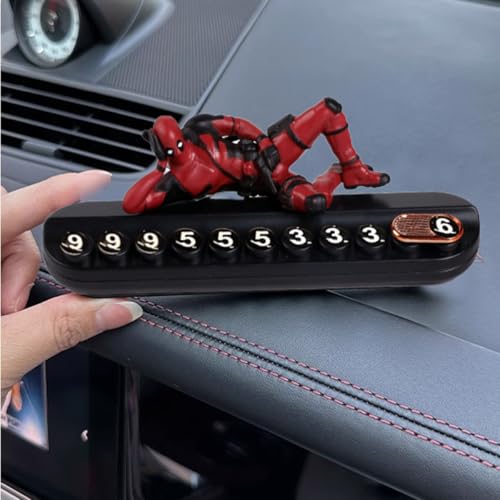STHIRA® Anime Cartoon Car Phone Number Plate Contact Plate Display with Number Stickers, Deadpool Car Dashboard Phone Number Plate Temporary Parking Card Decorative Car Contact Plate
