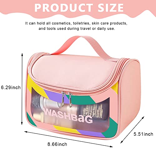 HASTHIP® Travel Cosmetic Bag, Makeup Bag for Women Travel Toiletry Bag, Waterproof Toiletries Bag Portable Zippered Cosmetic Bag for Home & Travel, Pink