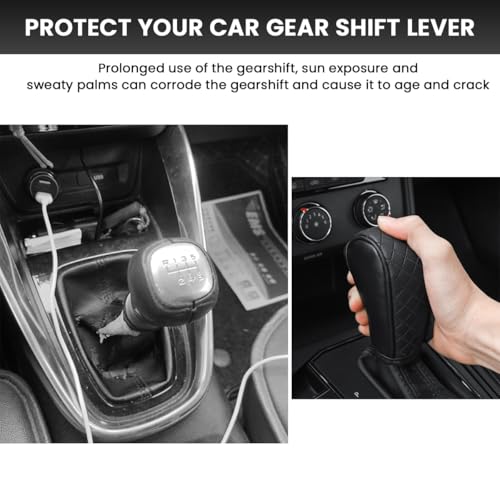 STHIRA® Premium PU Leather Car Gear Knob Cover Fashionable Anti-Slip Durable Universal Fit Protects Against Scratches Wear Enhances Interior Black 12 x 9 x 5cm 2PCS