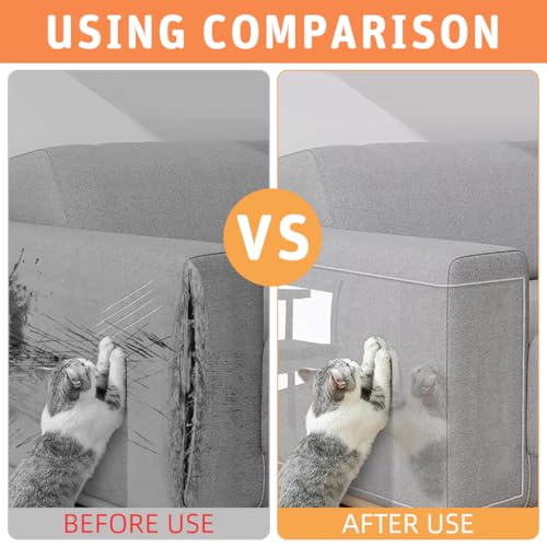 Qpets® Cat Scratcher Tape Leather Couch Protector Sticker Cut-to-Fit Transparent Anti-Scratch Residue-Free Adhesion Invisible Pet Sofa Shield for Cats and Dogs 45x300cm 3PCS