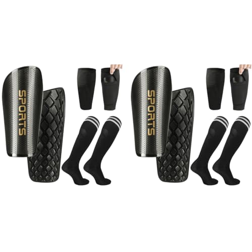Proberos® Kids Shin Guards Set of 3 EVA Cushioning Sleeve and Knee High Compression Socks Teens Sport for Soccer Rugby Hockey Size S 2PCS