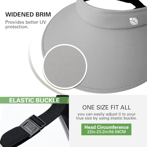 Venzina® UPF 50+ Sun Visor Hat for Women Ultra Wide Brim Outdoor Summer Cap UV Protection Visor Blackout Liner Design Packable Travel Hiking Hat Adjustable Elastic Closure Fashion Beach Hat (Grey)