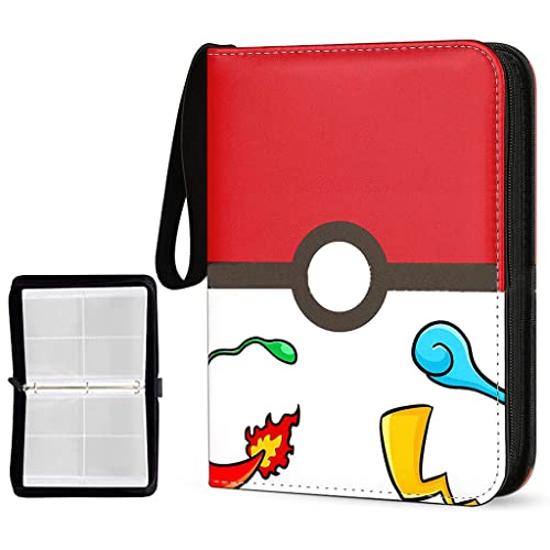 PATPAT® Poke-mon Binder, Cards Collector Album Holder for 400 Poke-mon Cards Cartoon Prints Zipper Bag Trading Card Binder Poke-mon Cards Collection Bag Game Cards Case Gift for Kids Boys Girls-Red