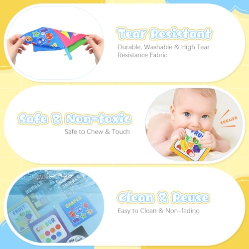 SNOWIE SOFT® 18PCS Cloth Books for Babies 0 to 3 Years Multiple Themes Sensory Books for 6-12 Months Early Educational Activity Toys Touch Crinkle Waterproof Sensory Toy