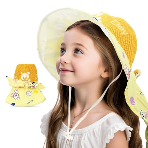 SNOWIE SOFT® Wide Brim Sun Hat for Kids Girls with Neck Flap Shawl, UPF 50+ Adjustable Chin Strap Sun Protection Hat for Girls 4-10 Years Old