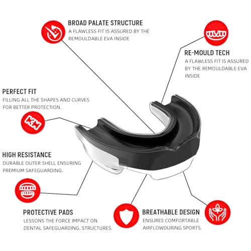 Proberos® Boxing Mouthguard High-Density EVA Teeth Guard for Upper Ergonomic Molded Shock Absorption Comfort Fit Easy to Clean One Size for Adults Teens Includes Storage Case 3PCS