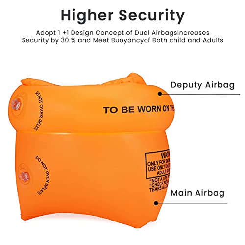 Proberos® Inflatable PVC Float Arm Sleeves Adult Kid Swimming Safe Dual Air Bag Design for Pool 1 Pair Orange 3PCS