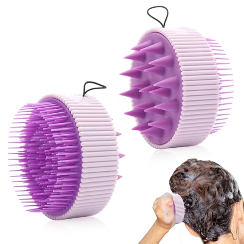 HANNEA® Scalp Massager Double-sided 2 in 1 Soft Bristles Scrubber Wet & Dry Use Scalp Scrubber 3.15 Inches DiaScalp Exfoliating Massager Scrubber with Loop String