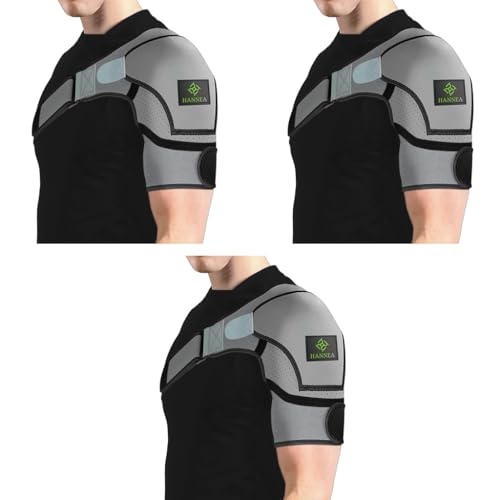 HANNEA® Shoulder Brace for Women and Men Shoulder Compression Sleeve for Torn Rotator Cuff AC Joint Pain Relief Dislocated Adjustable Fits Left Right Arm 3 PCS