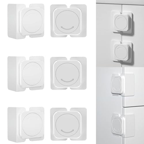 SNOWIE SOFT® 6Pcs Child Safety Locks Cabinet Locks & Drawer Locks for Kids Drawer Locks Anti-open Lock No Drill Adhesive Child-proofing Safety Locks for Cabinets, Sliding Door, Refrigerator