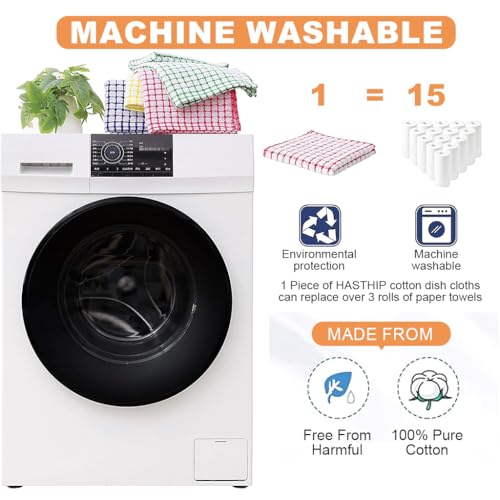 HASTHIP® 6Pcs Multi-Color Checkered Kitchen Towels 28x40cm Durable Dish Towels Multifunctional Dish Cloth Rags, Durable & Reusable