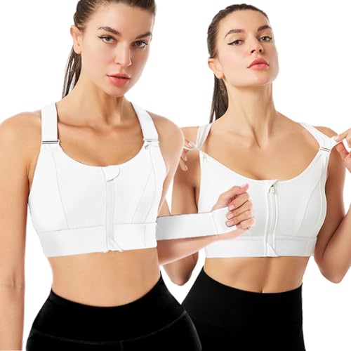 PALAY Sports Bra for Women High Impact Work Out Bra with Support Front Zipper Gym Padded Bras with Adjustable Straps Racerback Bras for Running, Cycling, Aerobics, Boxing, 2XL