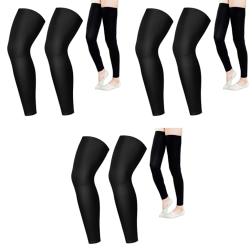 Proberos® One Pair Leg Sleeves UPF 50 Sports Ice Silk Compression Leggings Unisex Sun Protection Breathable Anti-UV for Running Cycling Outdoor Fitness Black 3 PCS