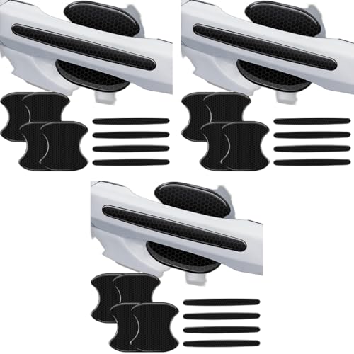 STHIRA® Set of 24PCS Car Door Protector Guard Handle Bowl Reflective PVC Bumper Stickers Black Carbon Fiber Pattern