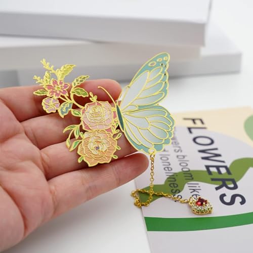 Climberty® Metal Butterfly & Owl Charm Bookmark Combo, Red Heart Chain, Gold Finish, Cute Book Markers Gift for Women, Fans, Journaling, Planners, Scrapbooking, DIY, Readers, Birthdays