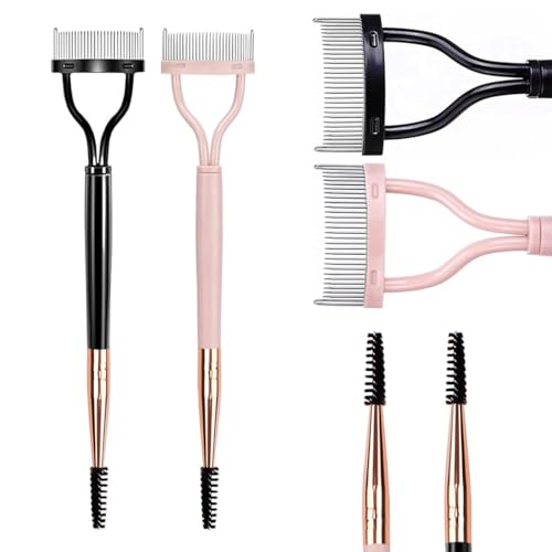 MAYCREATE® 2Pcs Eyelash Separator Comb and Spoolie Eyebrow Brush 2-in-1 Metal Dual Head Lash Separator Tool with Cover for Excess Mascara Removal