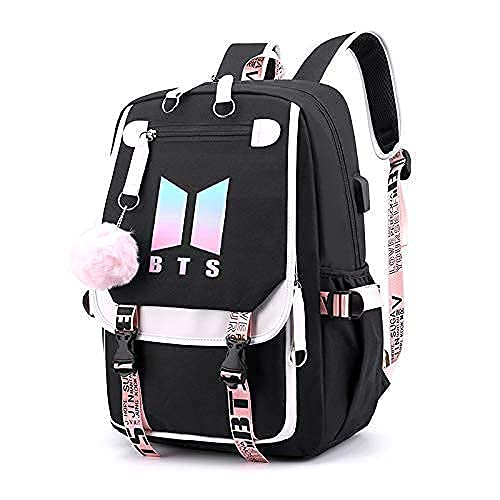 FANCYKU BTS School Backpack for Students with USB and Audio Port | Fits 15.6in Laptop