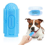 Qpets® Dog Toothbrush, Pet Teeth Cleaning Set Soft Silicone Finger for Dog, Protecting Dog Dental Health Pets Oral Care Supplies, Dog Toothbrush Index Finger Sleeve with Storage Case, Blue