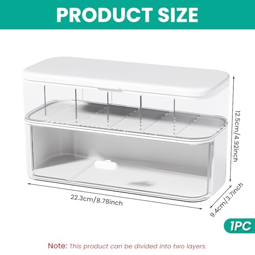 ZORBES® Data Cable Organizer Case Double Layer Clear Cable Accessories Storage Box with Drawer, Flip-up Lid Multi Compartment Cable Holder Small Gadget Desk Storage Box