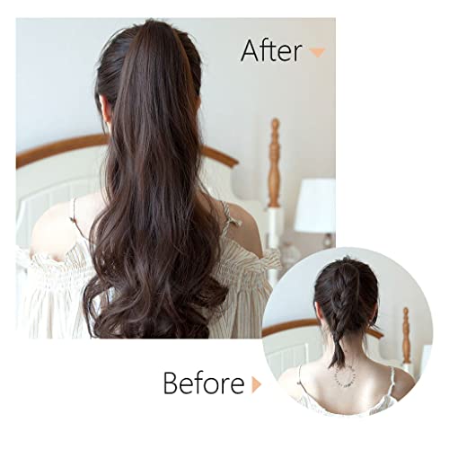 MAYCREATE® 22 Inch Long Ponytail Hair Extension for Women Brown Clip in Claw Curly Hair Extensions for Ponytail, One Piece Natural Looking Soft Synthetic Hairpieces