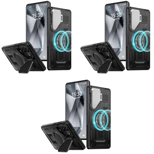 zitronix® Cover for Samsung Galaxy S24 Ultra with Stand Military Grade Drop Tested Shockproof Protective TPU Magnetic Ring Wireless Charging Case Black 3 PCS