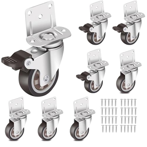 HASTHIP® 8Pcs 2-Inch Swivel Caster Wheels Heavy Duty Set, Rubber Locking Casters, 1200lbs Load, Silent Rolling, Double Ball Bearings, Universal for Furniture, Baby Bed, Kitchen, Cabinet, Trolley