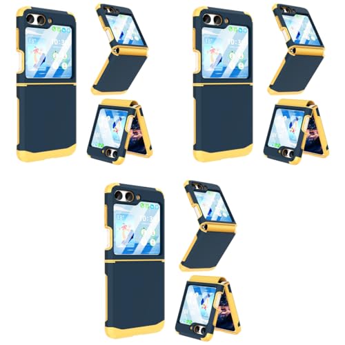 ZORBES® Phone Case for Samsung Galaxy Z Flip 6 TPU with 3.4 inches External Screen Cover Fashion Contrast Color One-Piece Hinged Dark Blue 3PCS