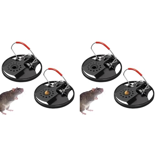 HASTHIP® 4PCS Rat Trap for House Garden Patio Mouse Quick Response Catcher Reusable Disk Strong Spring Loaded Round Killer for Mice and Other Rodents in Kitchen Garage