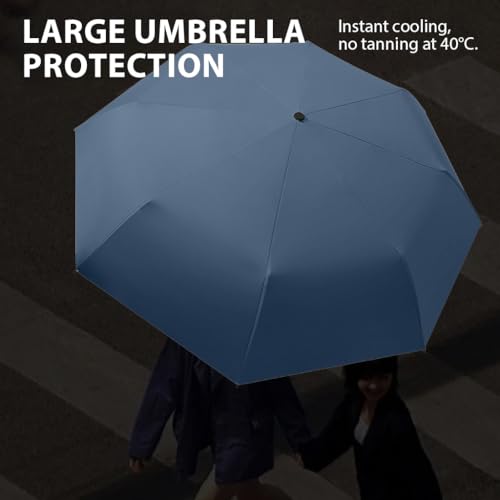Venzina® Sun Umbrella Travel Compact Folding Umbrella Windproof Rainproof UV Protection Umbrellas with Black Anti-UV Coating Dark Blue
