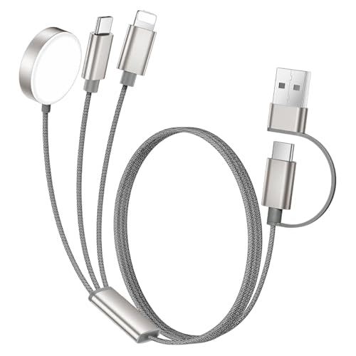ZORBES® 3 in 2 USB C Cable for iPhone 16 Charger/Type C/Lightning, Multi Charging Cable with Apple Watch Charger for Apple Watch, Portable Travel Essentials for iWatch Ultra/SE/10-1&iPhone 16-12, 4FT