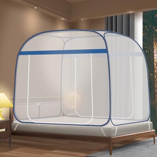 HASTHIP® Pop-up Mosquito Net Tent for Bed Framed Dual Zip-up Door Topped Mosquito Net Tent with Matress Straps Foldable Mosquito Net Tent Universal  Mosquito Net Tent for 6.6x5.9ft Bed, Double Bed