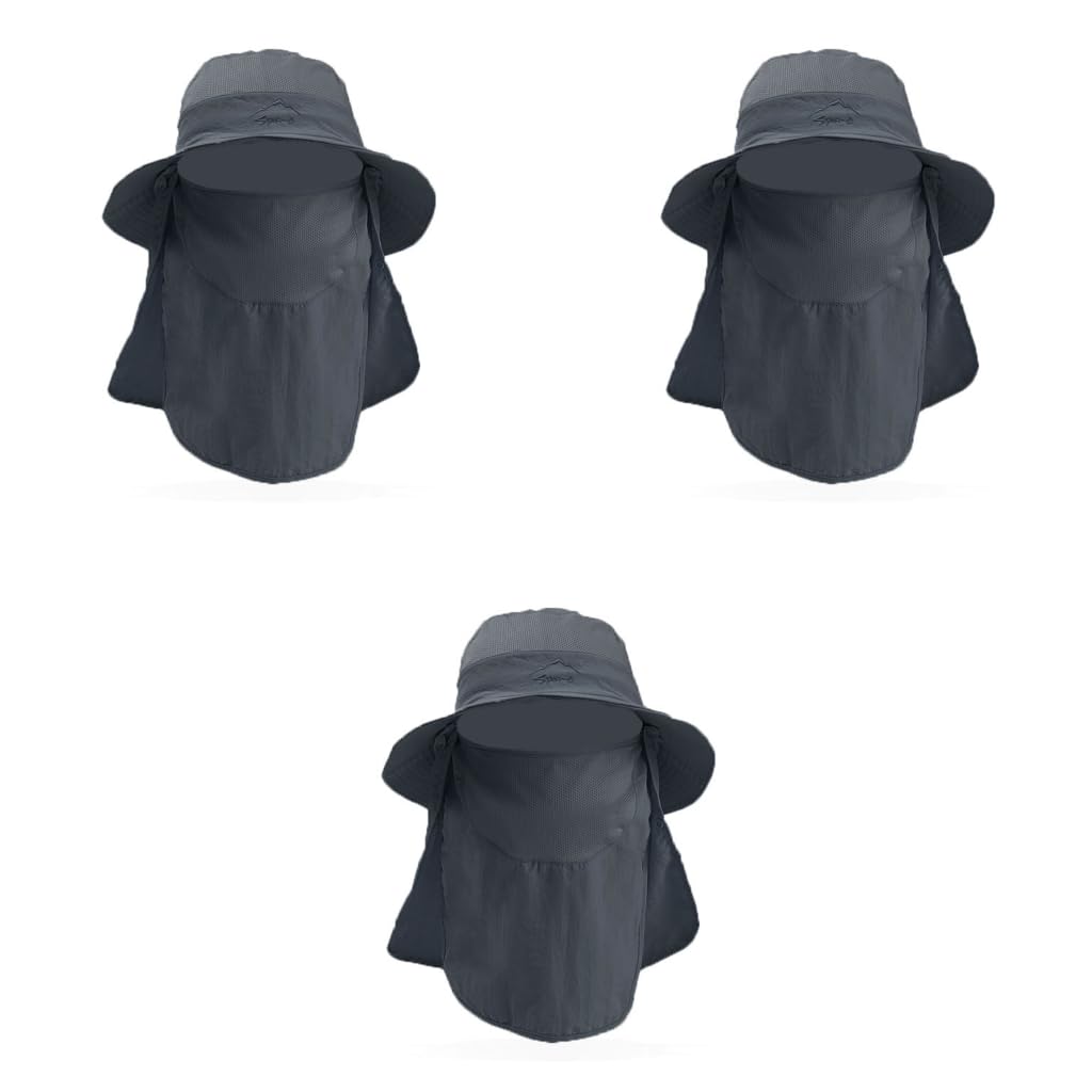 GUSTAVE Sun Hat for Outdoor Activities with Removable Neck Flap and Face Protector 3 PCS