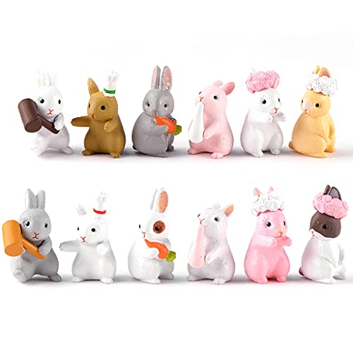 HASTHIP® 12 Pcs/Set Rabbit Miniature Decorative Showpiece, Fairy Garden Miniature Rabbit Figure Mini Bunny Animal Figures Crafts Ornament Accessories for Home Décor