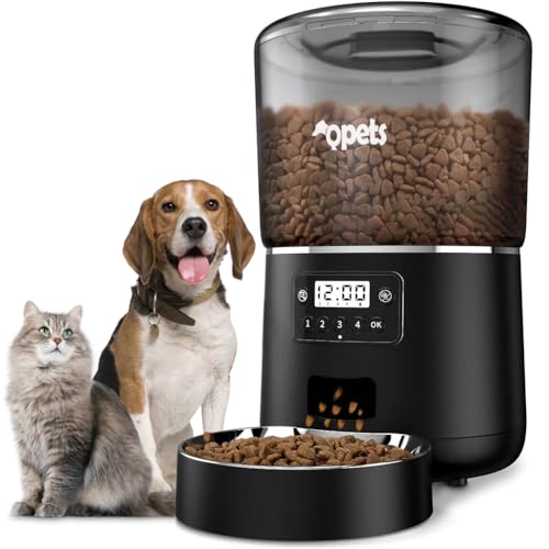 Qpets® Automatic Feeder for Dogs Cats, 4L Automatic Feeder with Stainless Steel Bowl Smart Dry Food Dispenser, Feed with Timer & Portion Control for Medium & Small Pets Poodle, Shepherd, Bichons