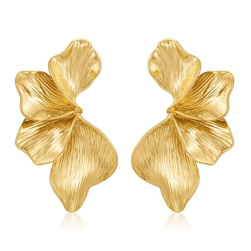SANNIDHI® Earrings for Women Chunky Gold Plated Sectored Flower Leaf Shell Angel Wing Earring Large Stud Earrings Hypoallergenic Earring