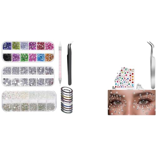 MAYCREATE® Nail Art Kit with Colorful Rhinestones, Face Gems, Pearl Stickers, Pickup Pen & Tweezer for DIY Manicure, Crafts, Journaling, Scrapbooking, Planners & Festival Makeup